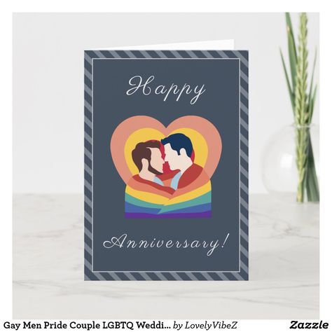 Gay Men Pride Couple LGBTQ Wedding Anniversary Holiday Card Pride Couple, Happy Anniversary Wishes, Anniversary Greeting Cards, Husband Valentine, Rainbow Flag Pride, Valentines Day Greetings, Valentine's Day Greeting Cards, Lgbtq Wedding, Anniversary Invitations