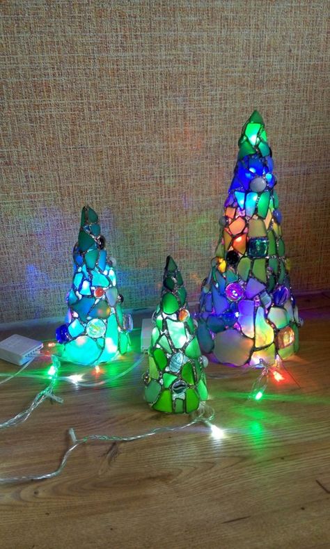 Green Sea Stained Glass Christmas Tree Star Home Decor | Etsy UK Tiffany Vitray, Sea Glass Christmas Tree, Sea Glass Christmas, L'art Du Vitrail, Stained Glass Light, Candle Night, Tree Star, Christmas Tree Star, Tree Home