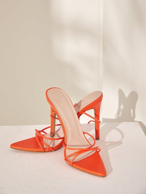 Orange Funky Collar   Plain Strappy Embellished   Women Shoes Orange Sandals, Block Heel Mules, Clear Block Heels, Heel Mules, Sandal Heels, Mule Sandals, Leg Design, Ankle Bones, Shoes Uk