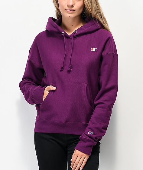 Dark Purple Hoodie Outfit, Purple Hoodie Outfit, Dark Purple Hoodie, Hoodie Zumiez, Champion Clothing, Hoodie Collection, Purple Hoodie, Champion Logo, Sleeveless Hoodie