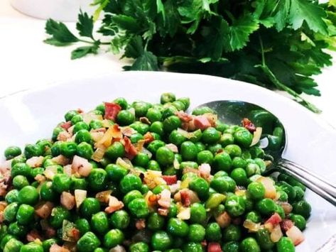 Peas and Pancetta Peas With Pancetta, Peas And Pancetta, Shallots Recipe, Italian Side Dishes, Shallot Recipes, Pancetta Recipes, Pancetta Pasta, Lemon Butter Chicken, Cooking Bacon