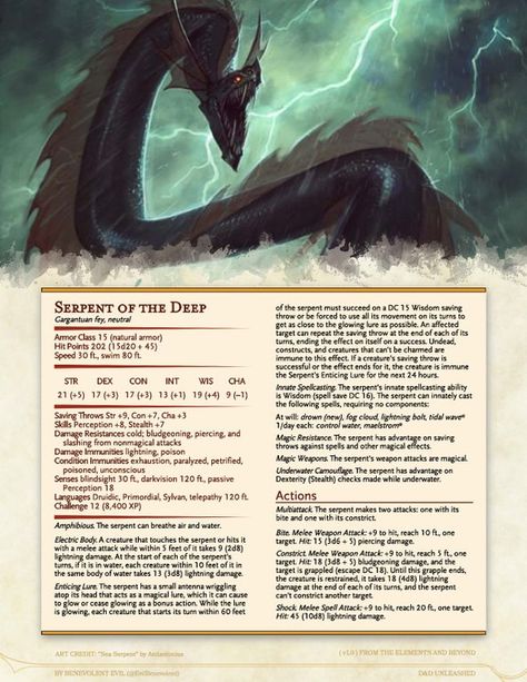 Ocean Monsters, Dnd Stats, Dungeon Master's Guide, Dnd Races, D D Monsters, Dnd 5e Homebrew, Dnd Dragons, Sea Serpent, Magic Items