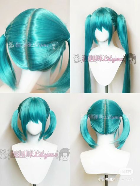 Hatsune Miku Hairstyles, Hatsune Miku Wig, Blue Hair Character, Yarn Wig, Style Wig, Miku Cosplay, Anime Doll, Wig Styling, Doll Makeup