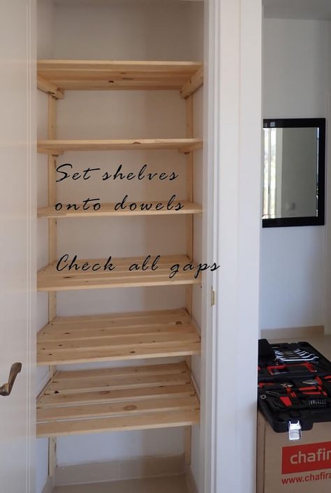 Odd shaped Pantry Shelving? Hejne to the rescue - IKEA Hackers Odd Shaped Pantry, Odd Shaped Closet, Odd Shaped Bedroom, Ikea Pantry Organization, Pantry Shelving Units, Ikea Storage Solutions, Diy Pantry Shelves, Ikea Shelving Unit, Ikea Pantry