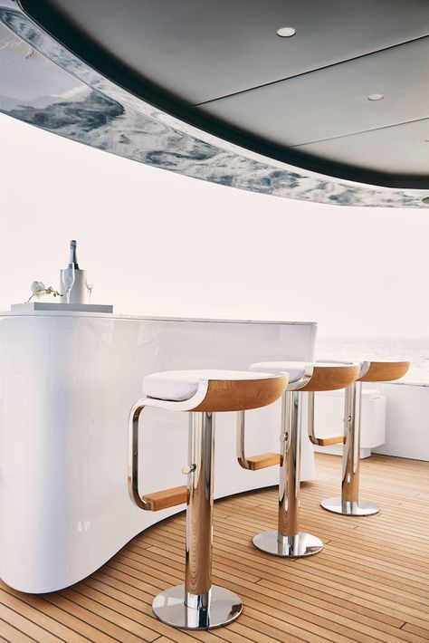 Azimut Grande Trideck - Top Yacht Design Yacht Bar Design, Bar Chairs Design, Azimut Yachts, Electricity Consumption, Champagne Bar, Guest Cabin, Bar Areas, Private Patio, Form Design