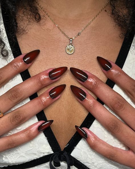 🧛🏼‍♀️🩸 {medium almond gelx set} . me and auras go together real bad!! . . . #nailedbyniaaaa #mhcnailartist #mhcnails #gelxnails #almondnails #amherstnails #amherstnailtech #pinterestinspired #auranails Black Aura Nails Almond, Black Aura Nails, Black Aura, Nail Aesthetic, Aura Nails, Medium Almond, Nails Almond, Black Nails, Nail Tech