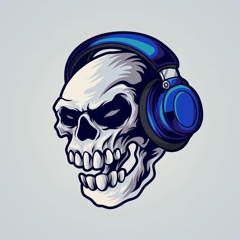 Headset Art, Skeleton With Headphones, Headset Illustration, Headphone Illustration, Skull Wearing Headphones, Skull With Headphones, Skull Headphones, Comic Background, Art Homework