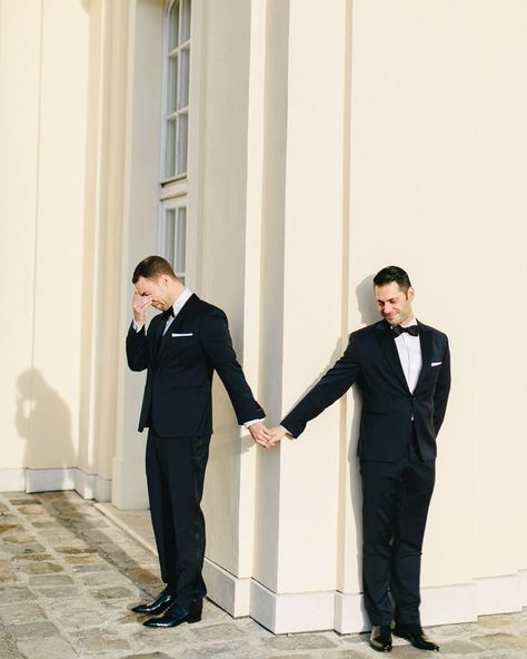 Two grooms sharing an emotional moment before their wedding ceremony. #lgbtqweddings #loveislove #twogrooms #wedding Gay Couple Wedding Photo Ideas, Gay Wedding Suits, Gay Wedding Aesthetic, Lgbt Wedding Photos, Gay Wedding Ideas, Lgbt Wedding Photography, Gay Wedding Photography, Gay Wedding Photos, Zachary Quinto