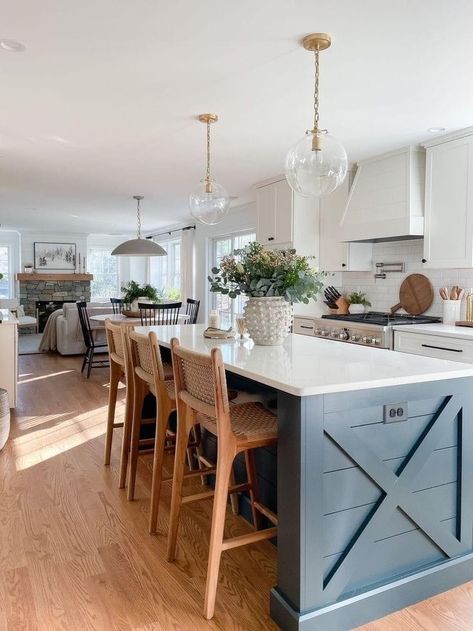 Open Concept Kitchen Living Room, Before After Kitchen, Modern Farmhouse Kitchen, Coastal Kitchen, Kitchen Cabinet Colors, Kitchen Inspiration Design, Open Concept Kitchen, Modern Farmhouse Kitchens, Scandinavian Inspired