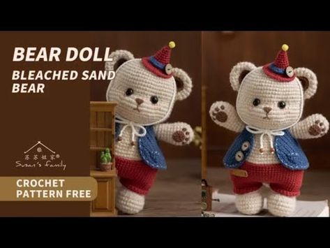 【EN2296】Crochet Bear Doll_Bleached Sand Bear | Susan's Family - YouTube Crochet With Thick Yarn, Bleach Crochet, Crochet Tutorial Pattern, Bobble Stitch, Crochet Flower Tutorial, Thick Yarn, Fun Crochet Projects, 3d Pattern, Pattern Library