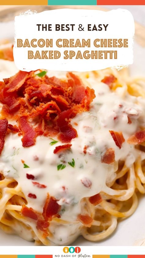 Experience comfort food at its best with our Bacon Cream Cheese Baked Spaghetti. Creamy, cheesy, and bacon-infused, it's the perfect dinner delight. Try the recipe now and savor the flavors! Cream Cheese Baked Spaghetti, Cheese Baked Spaghetti, Vegetarian Bacon, Cream Cheese Spaghetti, Baked Cream Cheese Spaghetti, Baked Spaghetti Recipe, Chicken Alfredo Recipes, Bacon Soup, Cheese Baked