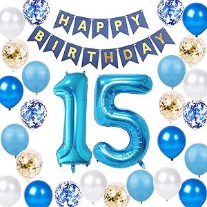 15th Birthday Party Decoration for Boys, Happy 15th Birthday Banner Blue Gold Number 15 Foil Balloons 15th Birthday Latex Confetti Balloon for Boys Him Son 15 Years Old Birthday Decoration (15th) Happy Birthday 15, Happy Birthday 15 Boy, Happy 15th Birthday Boy, Happy Birthday 16 Boy, Happy 15th Birthday Girl, 12 Clock Happy Birthday, Boys Birthday Party Decorations, Birthday Cards For Niece, Happy 15th Birthday