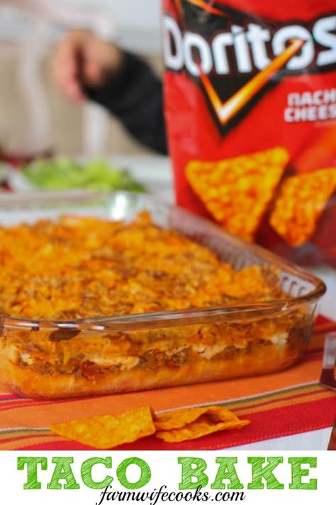 Taco Bake With Doritos, Taco Bake With Crescent Rolls, Dorito Taco Bake, Dorito Taco Casserole, Crescent Roll Taco Bake, Taco Dishes, Baked Tacos Recipe, Crescent Bake, Hotdish Recipes