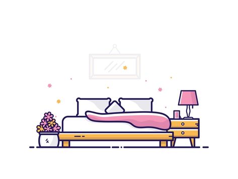 Bedroom Set by Dom Designs on Dribbble Bedroom Illustration Art, Room Illustration Bedroom, Bed Cute Drawing, Bedroom Icon, Bedroom Cartoon Illustration, Bedroom Clipart, Vector Room Illustration, Interior Design Icons Illustration, Bedroom Illustration