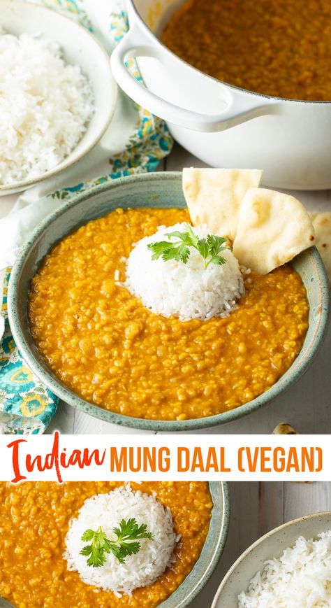 Irresistible Mung Daal Recipe - Known as Moong Dal and Mung Dahl, this vegan-friendly and gluten-free Indian dish is incredibly delicious and comforting, super healthy, and terrifically easy to make at home. #mungdaal #mungdal #mungdahl #moongdal #moongdahl #moongdaal #indianrecipes #curry #lentils #vegan #vegetarian #glutenfree #aspicyperspective Daal Recipe Indian, Dahl Recipe, Vegan Indian Recipes, A Spicy Perspective, Ayurvedic Recipes, Red Lentils, Dal Recipe, Moong Dal, Lentil Recipes