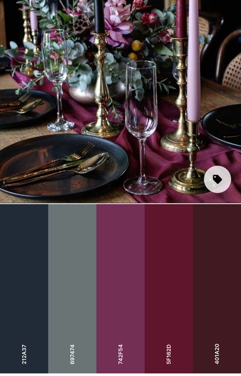 Navy And Jewel Tone Wedding, Rustic Dark Wedding Decor, Wedding Themes With Black, Gem Wedding Colors, Dark Moody Winter Wedding, Moody Fairytale Wedding, Moody Winter Wedding Color Palettes, Dark Wedding Palette, Dark Wedding Table Settings