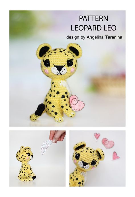 LEOPARD crochet PATTERN cheetah tutorial by LoopyPattern pdf amigurumi africa toy stuff cheetah crochet wild animal mini toy baby cat pattern crochet jungle Leopard Amigurumi, Crochet Leopard, Crochet Figures, Amigurumi Tiger, Crocheted Amigurumi, Handmade Kids Toys, Leopard Baby, Cheetah Pattern, Cat Amigurumi