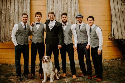 Black Jeans Groomsmen Attire, Groomsmen Vest Attire, Groomsmen Attire Vests, Groomsmen Outfits Green, Grey Vest Groomsmen, Groomsmen Vest Only, Groomsmen In Vests, Vintage Groomsmen Attire, Vest Groomsmen