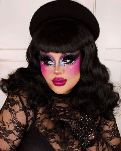 Creme Fatale on Instagram: “🖤💜💙Tainted Love 💜💙🖤 feelings very 80’s new wave with hints of deco in this look! 🌟💎 🖤 @wigsbytips Hair @maybelline Superstay Foundation…” Creme Fatale, Faux Queen, Maybelline Superstay Foundation, Drag Queen Makeup, Heavy Makeup, Drag Makeup, Maybelline Super Stay, Queen Makeup, Makeup Goals