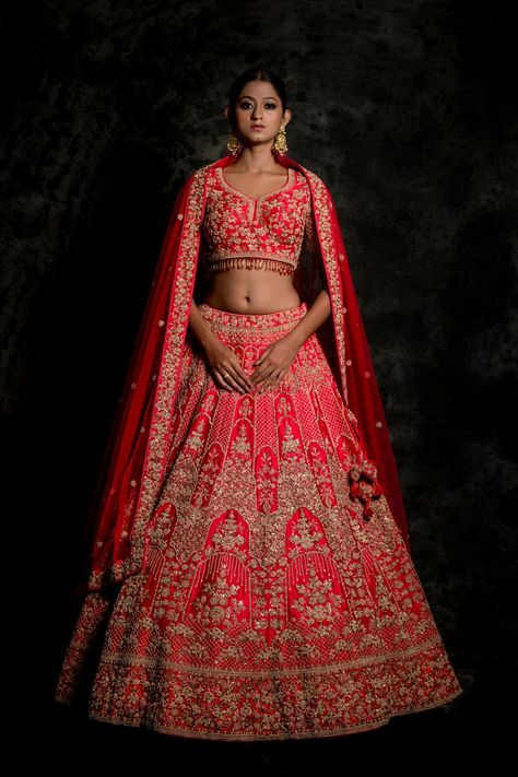 Cherry silk lehenga set by Pallavi Poddar Cherry Red Lehenga, Red Lehenga Bridal, Lehenga With Price, Red Wedding Lehenga, Red Bridal Lehenga, Heavy Blouse, Asian Dresses, Party Wear Sarees Online, Lehenga Bridal