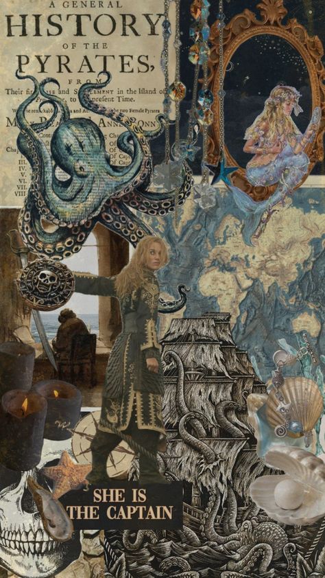 #pirate #pirateaesthetic #piratewallpaper #aesthetic #ocean #potc #elizabethswann #pirates Elizabeth Swann, Aesthetic Ocean, Fantasy Mermaids, The Pirate King, Book Wallpaper, Pirate Life, Treasure Maps, Goddess Art, Aesthetic Collage