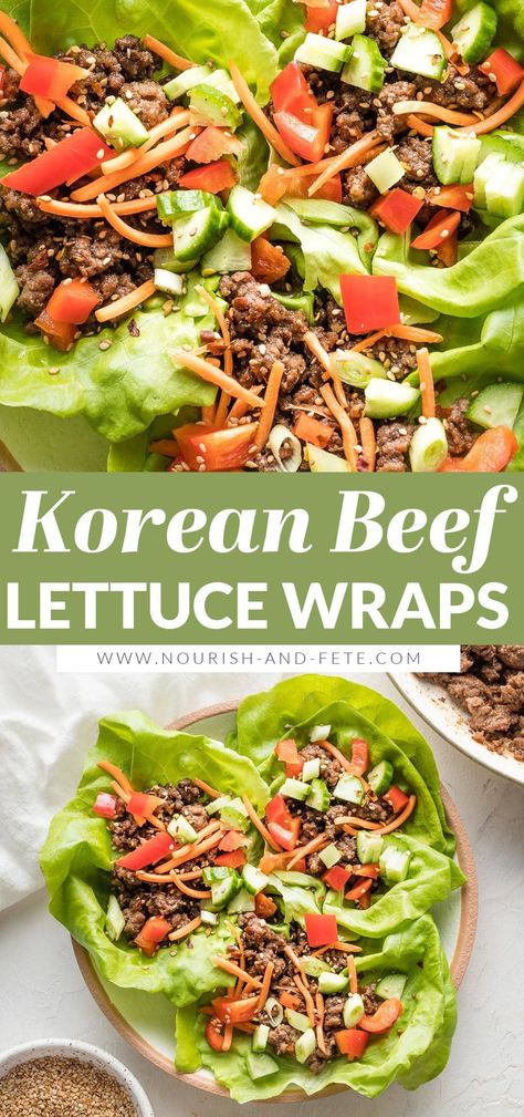 Korean Beef Lettuce Wraps, Korean Lettuce Wraps, Easy Lettuce Wraps, Asian Lettuce Wraps, Beef Wraps, Beef Lettuce Wraps, Healthy Ground Beef, Asian Beef, Healthy Wraps