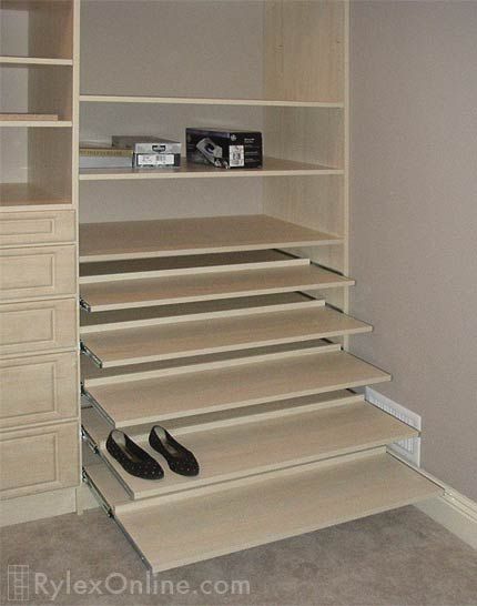 Pull Out Shoe, Closet Desk, Dressing Design, Bedroom Cupboards, Walk In Closet Design, Shoe Rack Closet, Closet Renovation, Shoe Shelves, Closet Layout