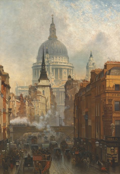 o'connor, john ludgate, evening ||| london ||| sotheby's l12132lot6ddlden St Pauls Cathedral London, Irish Painters, St. Paul’s Cathedral, London Illustration, 16 December, Victorian London, St Pauls Cathedral, London Skyline, Irish Art