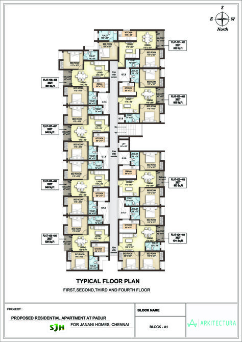 Apartment Block Floor Plan, 2bhk Plan, Residential Plan, Condo Floor Plans, Apartment Plan, Small Apartment Building, 2bhk House Plan, Duplex Plans, Residential Building Design