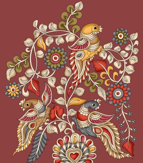 Rajasthani Art, Fabric Painting Techniques, Kalamkari Painting, Kerala Mural Painting, Folk Art Flowers, Print Design Art, Pichwai Paintings, Flower Art Drawing, Flowery Wallpaper