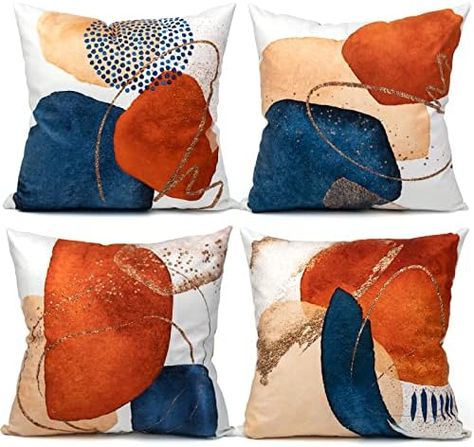 Throw Pillows Navy, Orange Cushion, Boho Throw Pillow, Orange Cushions, Boho Throws, Boho Throw Pillows, Couch Cushions, 20x20 Pillow Covers, Couch Sofa