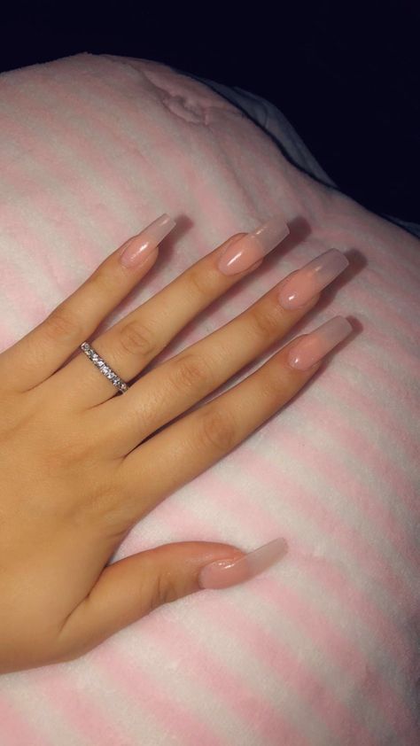 Nails With Clear Acrylic, Long Natural Looking Acrylic Nails, Long Clear Acrylic Nails Square, Clear To White Ombre Nails, Clear Tips Nails, Clear Tips Acrylic Nails, Nude Square Nails Long, Ombre Clear Nails, Acrylic Natural Looking Nails