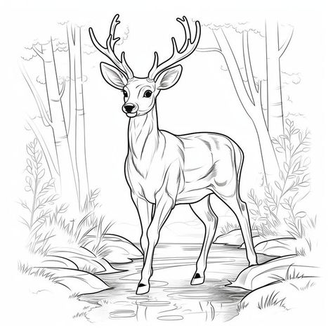 Coloring Images For Adults, Deer Drawing Easy, Deer Drawings, Animal Sketches Easy, فنسنت فان جوخ, Deer Sketch, Deer Coloring Pages, Deer Artwork, Deer Drawing