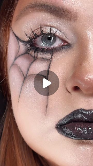 Easy Spider Web Face Paint, Halloween Web Makeup, How To Draw A Spider Web On Face, Halloween Spider Eye Makeup, Face Paint Spider Web, Spider On Face Makeup, Spider Make Up, Spider Web Face Paint, Glitter Makeup Halloween