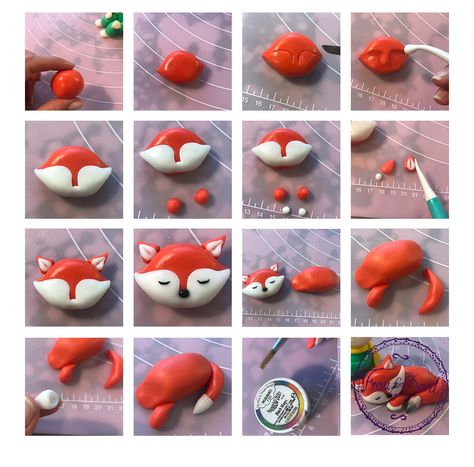 Fox Fondant Tutorial, Polymer Clay Fox Tutorial, Fox Fondant, Fox Cakes, Woodland Theme Cake, Fox Craft, Fox Cake Toppers, Clay Fox, Clay Art For Kids