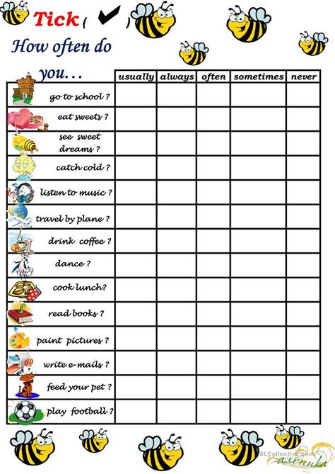 How Often Do You...? - English ESL Worksheets for distance learning and physical classrooms Kindergarten Hacks, English Exercises, English Games, English Worksheets For Kids, Kids English, English Lessons For Kids, English Course, English Activities, Esl Teaching