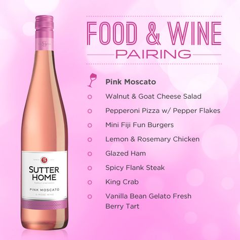 Sutter Home Pink Moscato makes a great pairing with almost any meal. Moscato Wine Pairing, Moscato Pairing, Wine Paring, Wine Cheese Pairing, Wine Cellar Racks, Pink Moscato, Sweet White Wine, Wine And Cheese Party, Food Pairing