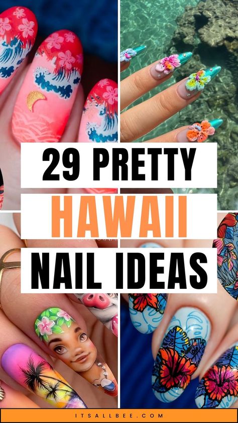 Explore stunning Hawaii nail designs perfect for your tropical getaway! From vibrant neon palms to elegant floral tips, discover chic and playful nail art ideas to elevate your island style. Hawaiian Nails, Hawaii Aesthetic, Hawaii Nails Acrylic, Hawaii Beaches, Hawaiian Vacation Outfits, Styles, Hawaiian Beaches, Hawaiian Trip, Honeymoon, Vacation Clothes, Beach Nail, Short Nail, Inspo, Vacation Nail, Fun, Trendy, Summer Acrylic Nail, Bright Summer Nail, Hawaiian Flowers, Blue, Simple, Nature Gel Nails For Hawaii Vacation, Tropical French Tip Nails, Hawaii Nails Ideas Hawaiian Flowers, Hawaii Nails Acrylic, Nails For Hawaii Vacation, Hawaiian Nails Designs, Island Nails Tropical, Hawaii Nail Designs, Nail Inspo Vacation