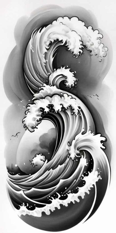 Zee Tattoo, Tato Irezumi, Japanese Wave Tattoos, Wave Tattoo Design, Japanese Demon, Upper Back Tattoos, Wave Drawing, Tattoo Filler, Water Tattoo