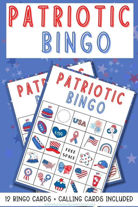 Free Patriotic Bingo Game Printable for Kids 4th Of July Outdoor Games, Bingo Printable Free, Patriotic Printables, Memorial Day Activities, Memorial Day Coloring Pages, Free Printable Bingo Cards, 4th Of July Games, Bingo For Kids, Printable Games For Kids