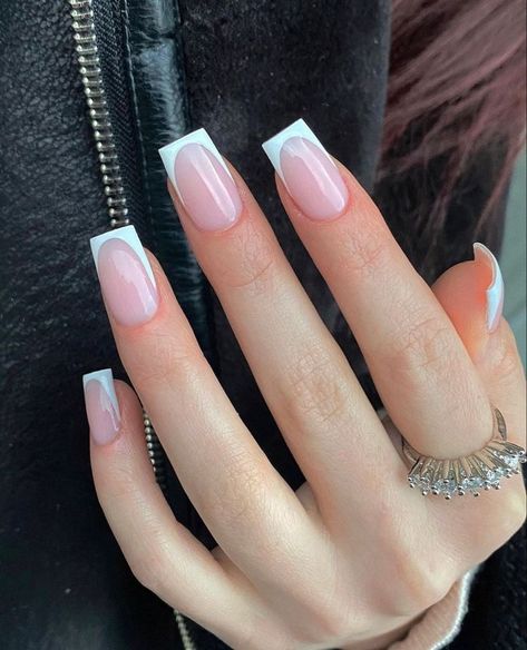 French Apres Nails, Gel X French Tip Nails Square, Narrow Square Acrylic Nails, White French Tip Square Nails, French Tip Acrylic Nails Short, Acrylic Nails Short Square, Nails Glow In The Dark, Acrylic Nails Square, Ongles Gel French