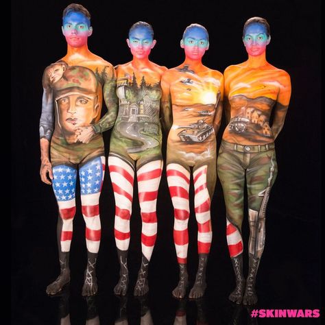 American Air Brush Flag Military by Skin Wars TV show. Skin Wars, Dream Bodies, Sams Club, Living Magazine, Paint Art, Skin Art, Woman Painting, Body Painting, Face Painting