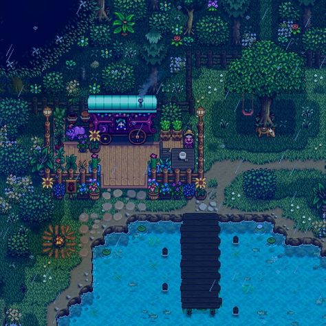 Renovated this yesterday <33 Stardew Valley Beach Decoration, Stardew Valley Traveling Cart, Stardew Decor, Stardew Layout, Stardew Tips, Stardew Farms, Stardew Valley Layout, Stardew Valley Tips, Stardew Valley Farms