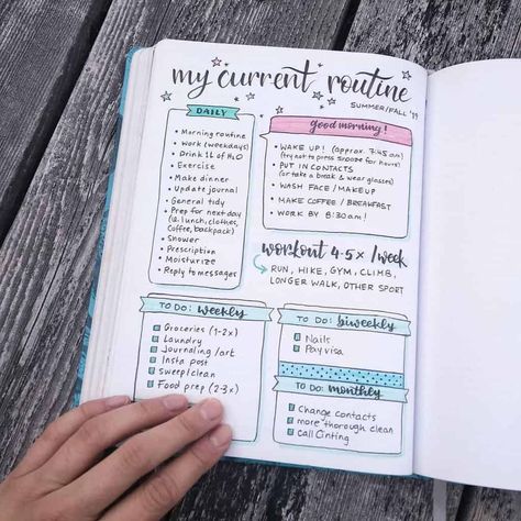 Routines will help you bring more structure to your everyday life. Learn how to create a perfect routine and get inspirations on routine Bullet Journal pages. Morning routine, evening routine, quarantine life routine, skincare routine and so many more! #mashaplans #bulletjournal #routines #bulletjournalpageideas #bujospread Monthly Tasks, Recipe Journal, Journal Bullet, Bullet Journal Notebook, Bullet Journal Design Ideas, Dot Journals, Bullet Journal Writing, Bullet Journal Art, Bullet Journal Spread