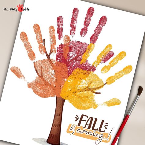 Fall Handprint Tree Craft for Kids | “Fall is Coming!” DIY Autumn Art Project – Mr. Mintz Crafts Handprint Tree Craft, Autumn Art Projects, Handprint Leaves, Handprint Tree, Hand Print Tree, Fall Activity, Fall Arts And Crafts, Fall Art Projects, Messy Art