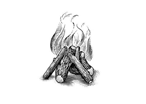 Ink Fire Drawing, Fire Pen Drawing, Camp Fire Sketch, Fire Pit Tattoo, Bonfire Sketch, Fireplace Tattoo, Fire Line Art, Bonfire Tattoo, Camping Sketch