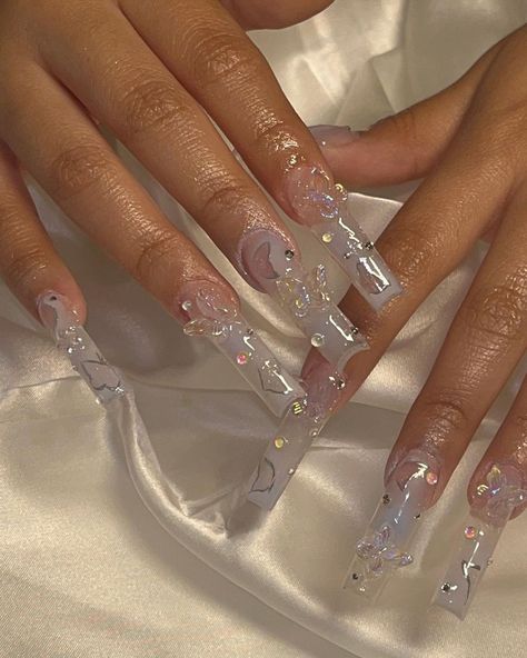 Edgy Nails, Grunge Nails, Classy Acrylic Nails, Long Acrylic Nails Coffin, Long Square Acrylic Nails, Bling Acrylic Nails, Kawaii Nails, Glam Nails, Pink Acrylic Nails