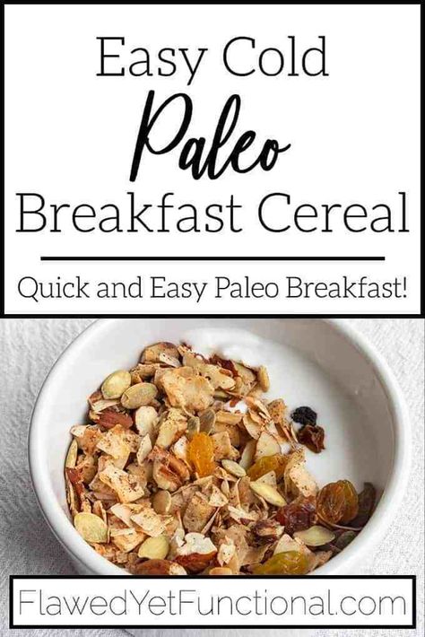 Need a quick and easy breakfast that also fits in the Paleo diet? Make a big batch of this sweet, crunchy cereal and eat all week long with almond milk! #paleo #breakfast #cereal #eggfree Paleo Cereal, Seasonal Meals, Paleo Breakfast Easy, Paleo Breakfasts, Cleaning Eating, Egg Free Breakfast, Aip Breakfast, Inflammation Diet, Yogurt Breakfast