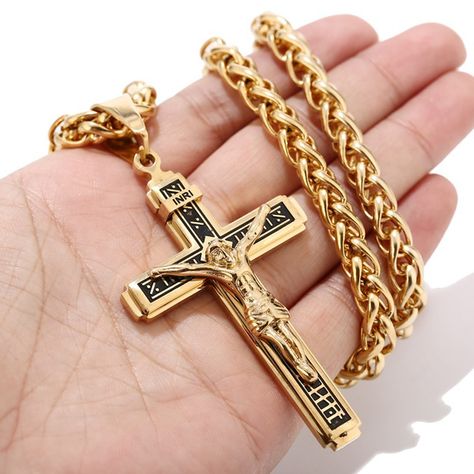 Gold INRI Cross Pendant Necklaces for Men Stainless Steel Jesus Prayer Male Christian Collar Lucky Accessories Jewelry | Wish Catholic Cross Necklace, Orthodox Catholic, Catholic Necklace, Hip Hop Chains, Crucifix Necklace, Gothic Cross, Gothic Crosses, Luxury Bracelet, Bracelet Mens