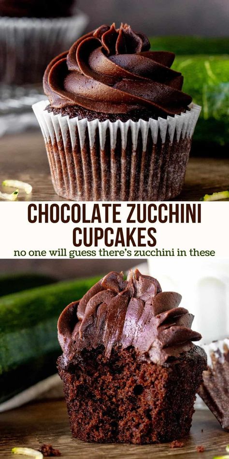 These chocolate zucchini cupcakes are the most moist and fudgy cupcakes you'll ever try thanks to grated zucchini in the batter. They have a chocolate flavor that's not too rich and chocolate frosting on top makes these perfect with a glass of milk. No one will ever guess that there's zucchini in these cupcakes! #zucchini #chocolate #cupcakes #doublechocolate #moist #recipe #chocolatezucchini from Just So Tasty Chocolate Zucchini Cupcakes Recipes, Chocolate Zucchini Cupcakes Moist, Zucchini Cupcakes Recipes, Moist Chocolate Zucchini Cake, Chocolate Zucchini Cupcakes, Chocolate Zucchini Cake Recipe, Zucchini Cupcakes, Zucchini Muffin, Moist Chocolate Cupcakes